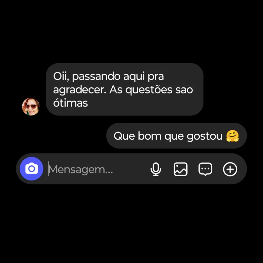 Mensagem de agradecimento: as questões são ótimas