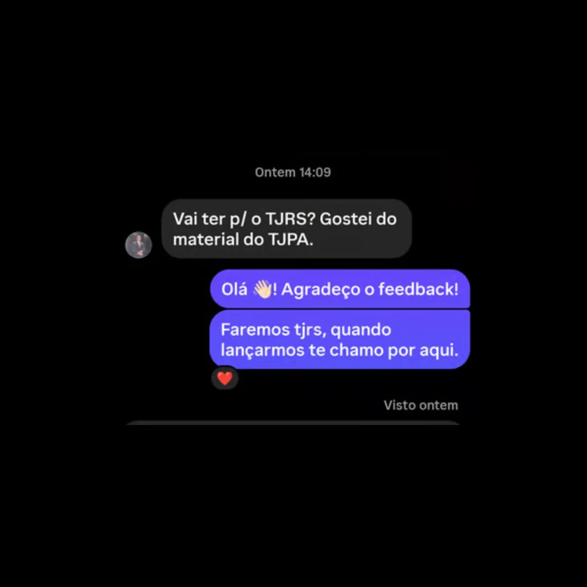 Cliente que gostou do material do TJPA pergunta sobre material para o TJRS